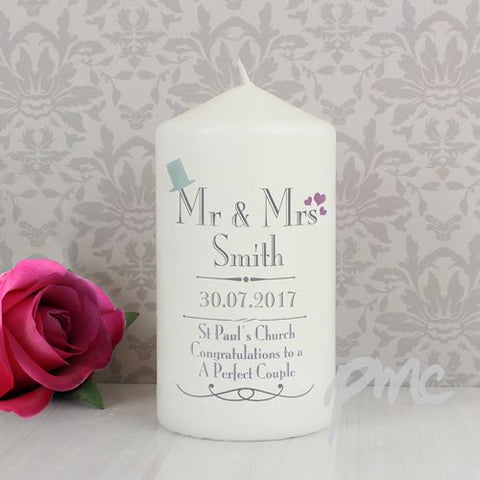 Personalised Decorative Wedding Mr & Mrs Candle