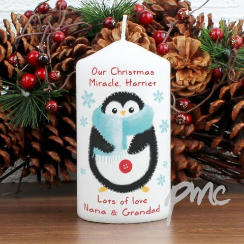 Personalised Felt Stitch Penguin Candle