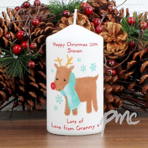 Personalised Felt Stitch Reindeer Candle