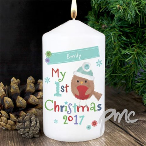 Personalised Felt Stitch Robin 'My 1st Christmas' Candle
