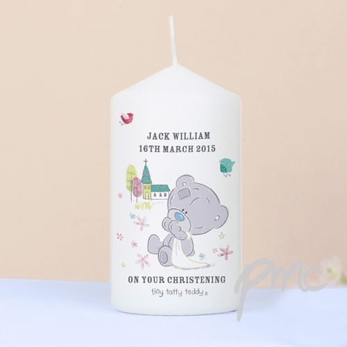 Personalised Tiny Tatty Teddy Christening Candle
