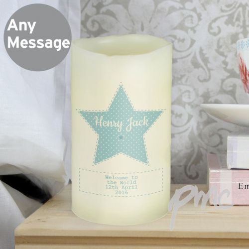 Personalised Stitch & Dot Baby Boy Nightlight LED Candle