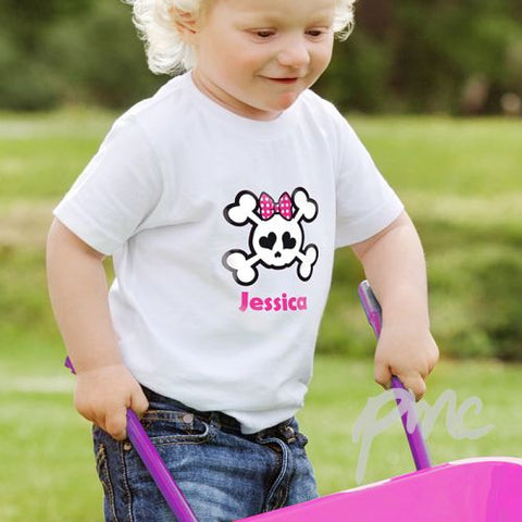 Personalised Girls Skull & Cross Bone Tshirt 1-2 years