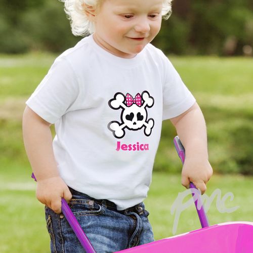 Personalised Girls Skull & Cross Bone Tshirt 2-3 years