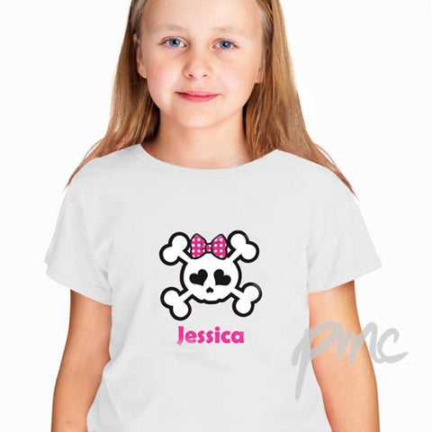 Personalised Girls Skull & Cross Bone Tshirt 5-6 years