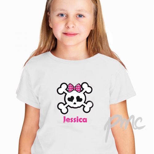 Personalised Girls Skull & Cross Bone Tshirt 7-8 years