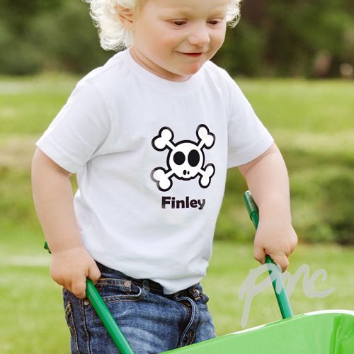 Personalised Boys Skull & Cross Bone Tshirt 1-2 years