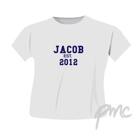 Personalised Established Blue Text Tshirt 7-8 years