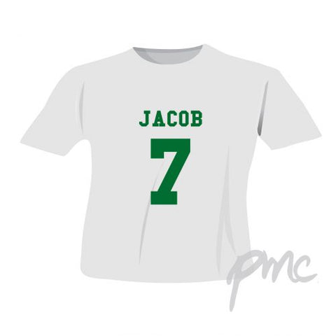 Personalised Green Name & Number T-shirt 7-8 Years