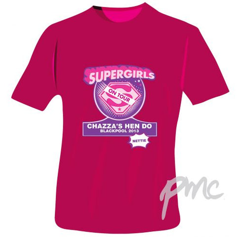 Personalised Supergirls Hen Do T-Shirt - Fuchsia Pink - Large