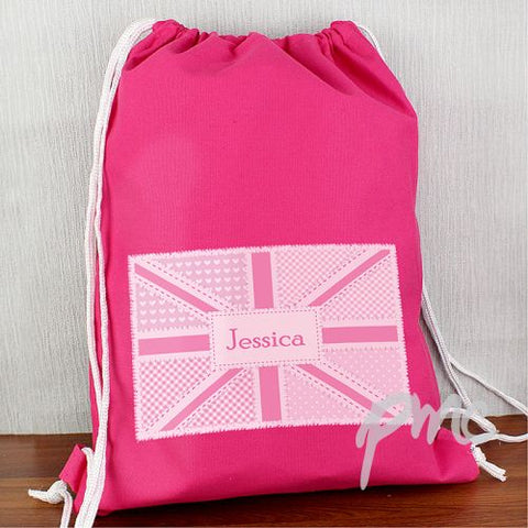 Personalised Pink Patchwork Union Jack Swim & Kit Bag