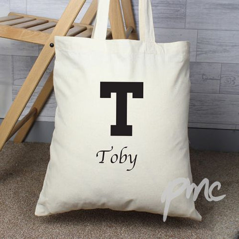 Personalised Black Initial Cotton Bag