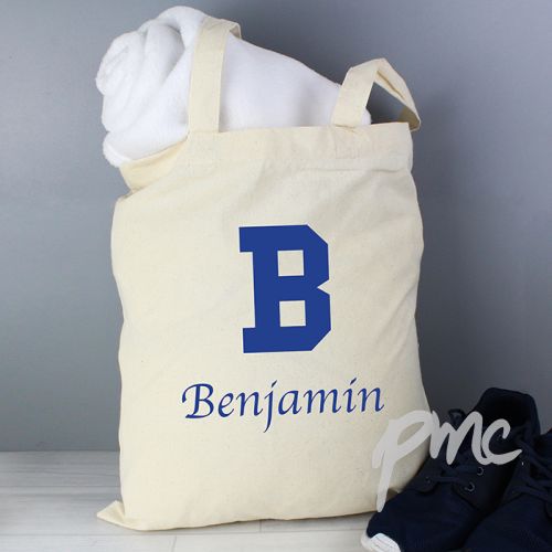 Personalised Blue Initial Cotton Bag