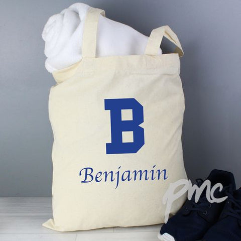 Personalised Blue Initial Cotton Bag