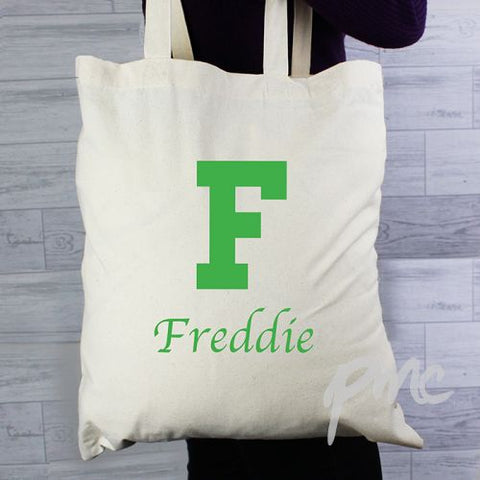 Personalised Green Initial Cotton Bag