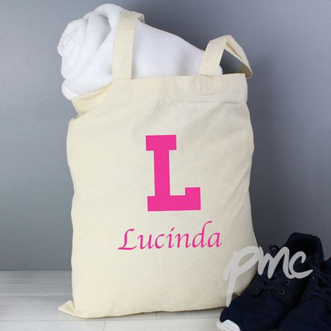 Personalised Pink Initial Cotton Bag