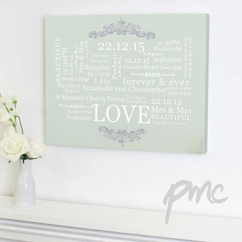 Personalised Wedding Typographic Art Canvas