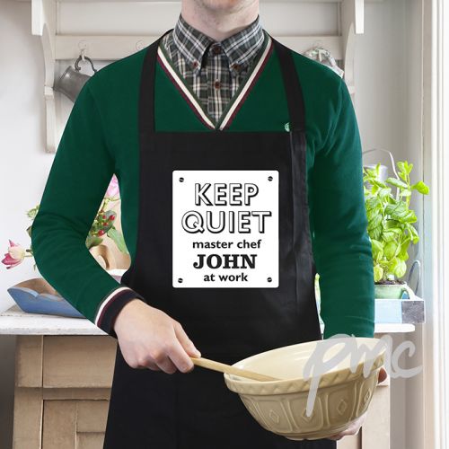 Personalised Keep Quiet Black Apron