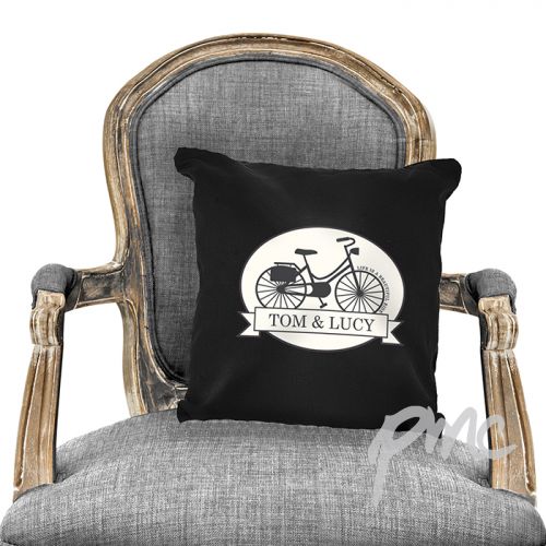 Personalised Vintage Bike Black Cushion Cover