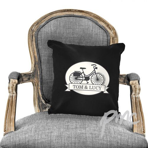 Personalised Vintage Bike Black Cushion Cover