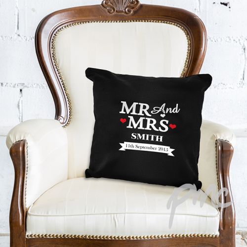 Personalised Mr & Mrs Black Cushion Cover
