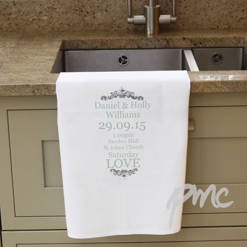 Personalised Wedding Typography White Tea Towel