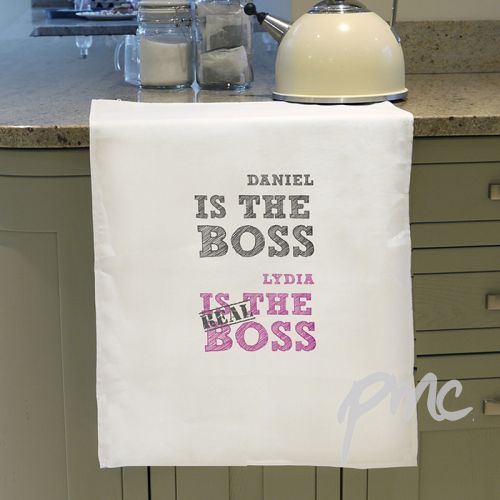 Personalised The Real Boss White Tea Towel