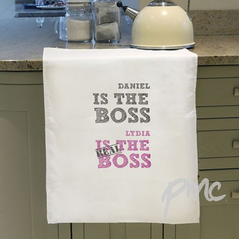 Personalised The Real Boss White Tea Towel