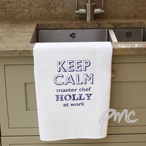 Personalised Keep Calm White Tea Towel