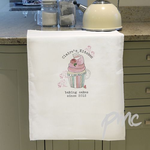 Personalised Vintage Pastel Cupcake White Tea Towel