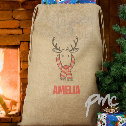 Personalised Retro Reindeer Hessian Sack