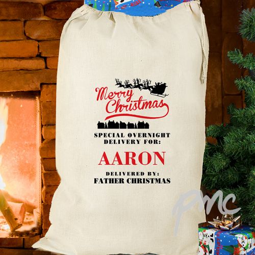 Personalised Merry Christmas Cotton Sack