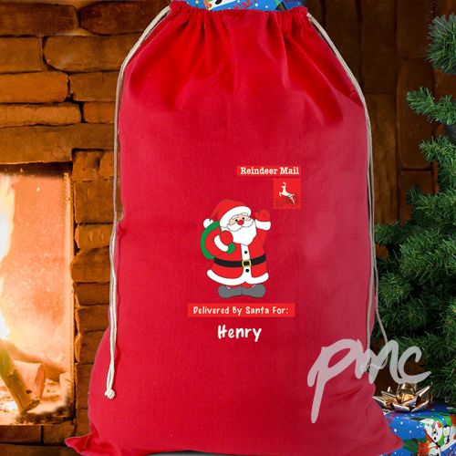 Personalised Father Christmas Red Cotton Sack