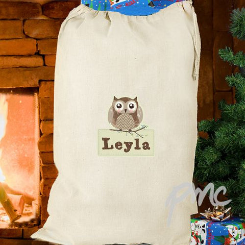 Personalised Woodland Owl Cotton Sack