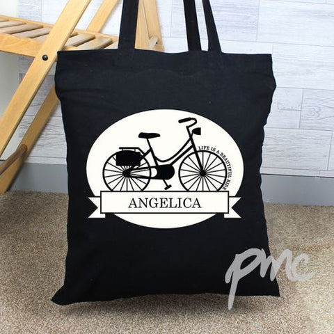 Personalised Vintage Bike Black Cotton Bag