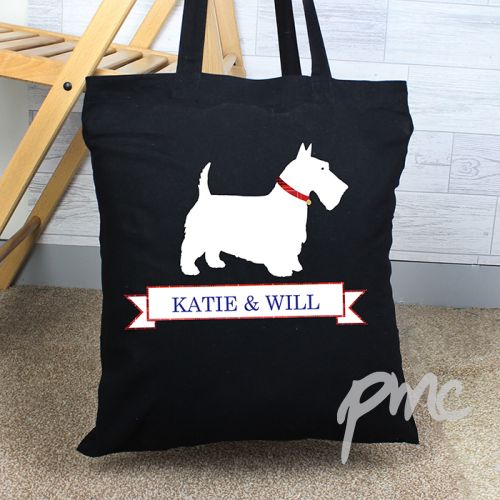 Personalised Scottie Dog Black Cotton Bag