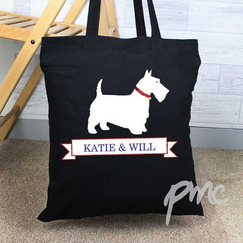 Personalised Scottie Dog Black Cotton Bag