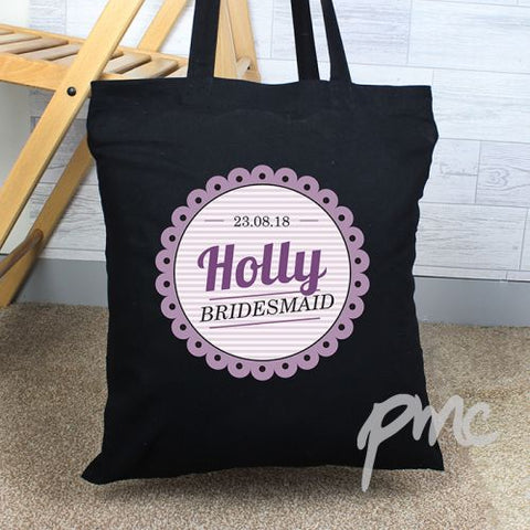 Personalised Frills Black Cotton Bag