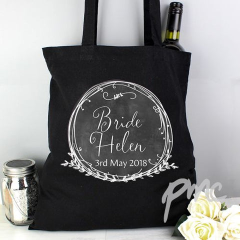 Personalised Wreath Black Cotton Bag