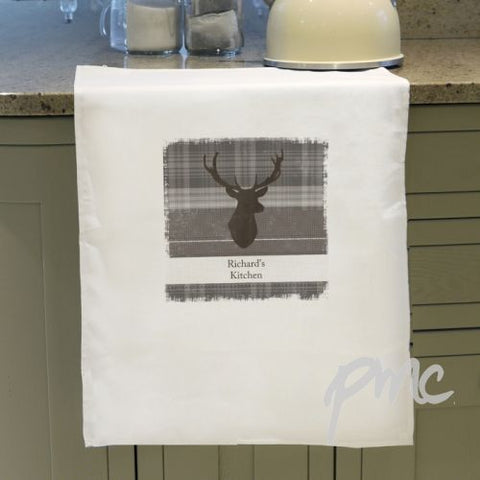 Personalised Highland Stag White Tea Towel