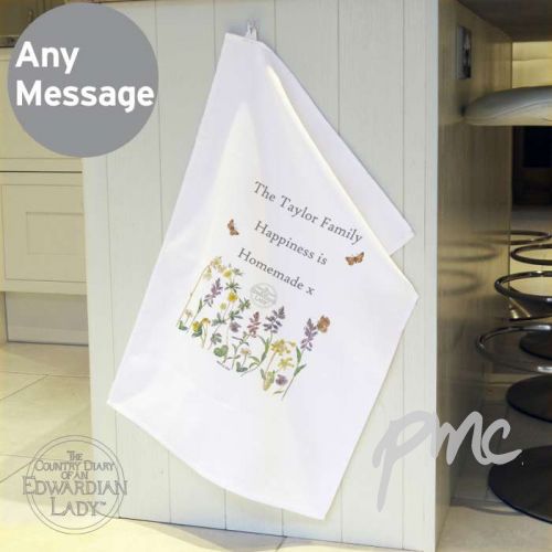 Personalised Country Diary Wild Flowers White Tea Towel