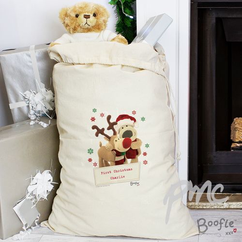 Personalised Boofle Christmas Reindeer Cotton Sack