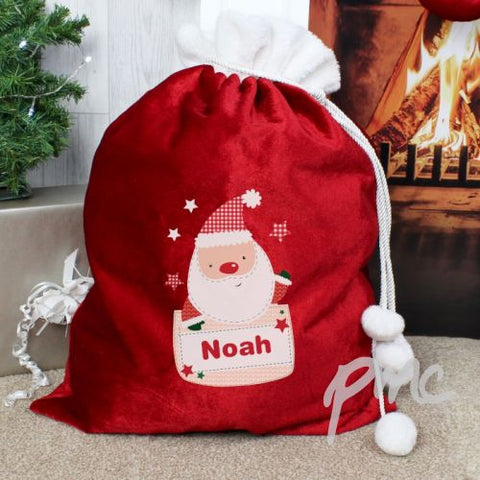 Personalised Pocket Santa Luxury Pom Pom Sack