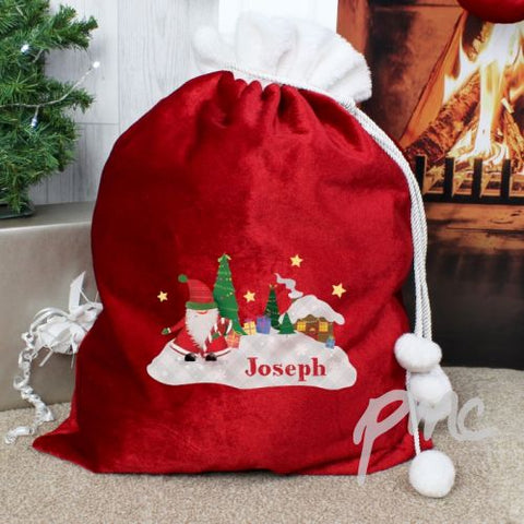 Personalised Tartan Santa Luxury Pom Pom Sack