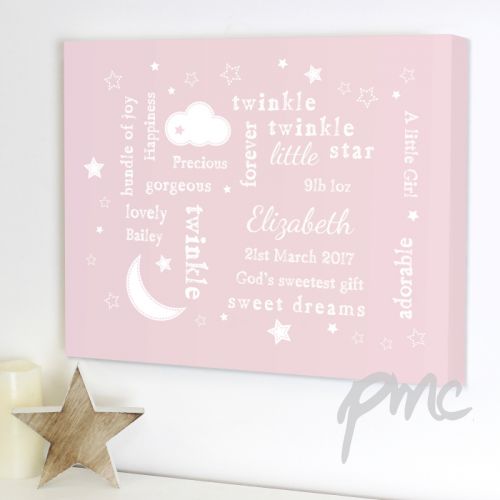 Personalised Twinkle Twinkle Typography Pink Canvas