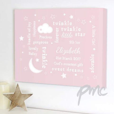 Personalised Twinkle Twinkle Typography Pink Canvas
