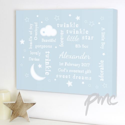 Personalised Twinkle Twinkle Typography Blue Canvas