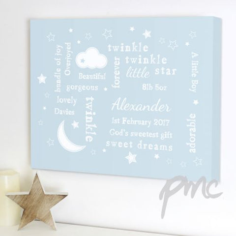 Personalised Twinkle Twinkle Typography Blue Canvas