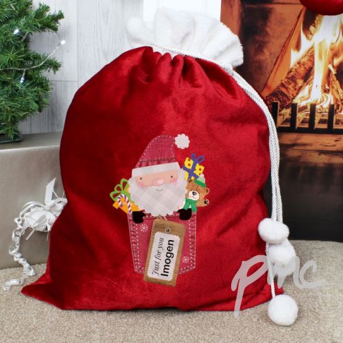 Personalised Santa Claus Luxury Pom Pom Sack