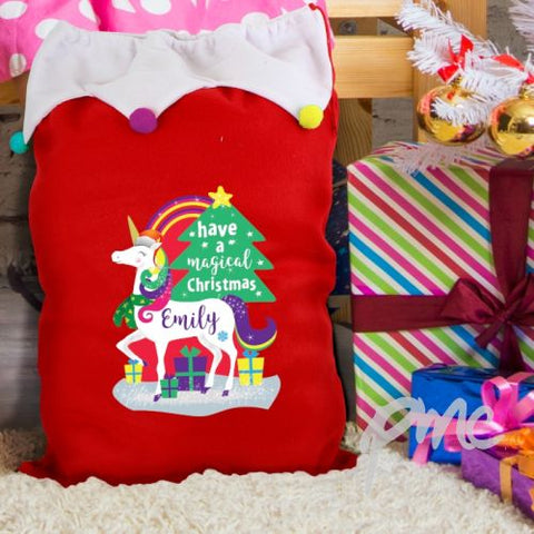 Personalised Unicorn Multicoloured Pom Pom Sack